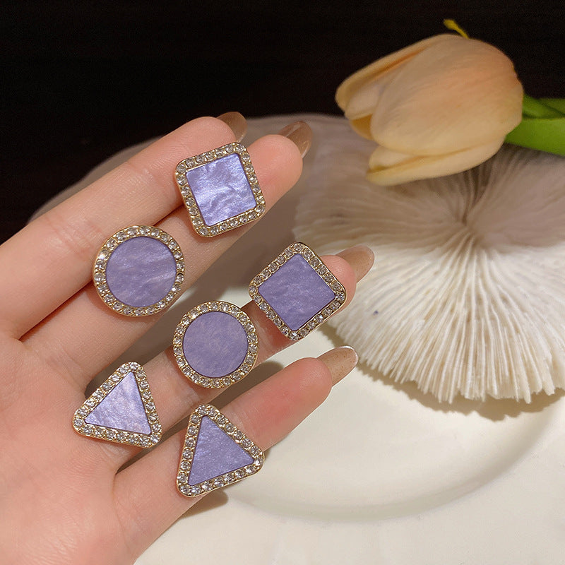 Pendientes de aleación de diamantes geométricos morados al por mayor